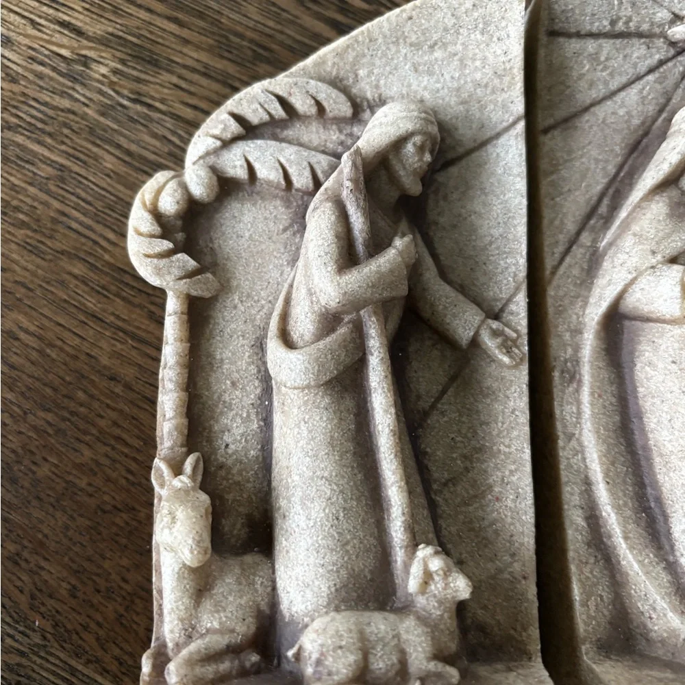 Heavy Stone Look Beige Nativity Scene •‎ Rustic Holiday Décor Set Three Piece